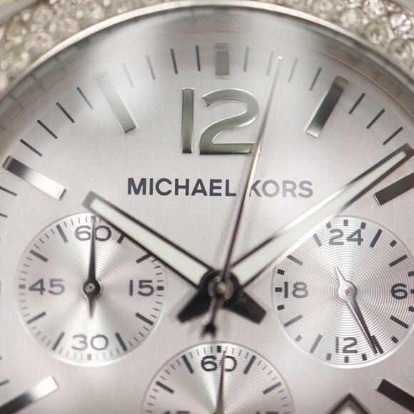 Michael Kors 42mm Chronograph Watch 6" Jet Set Horn Beige Acrylic w New Battery - Picture 7 of 13